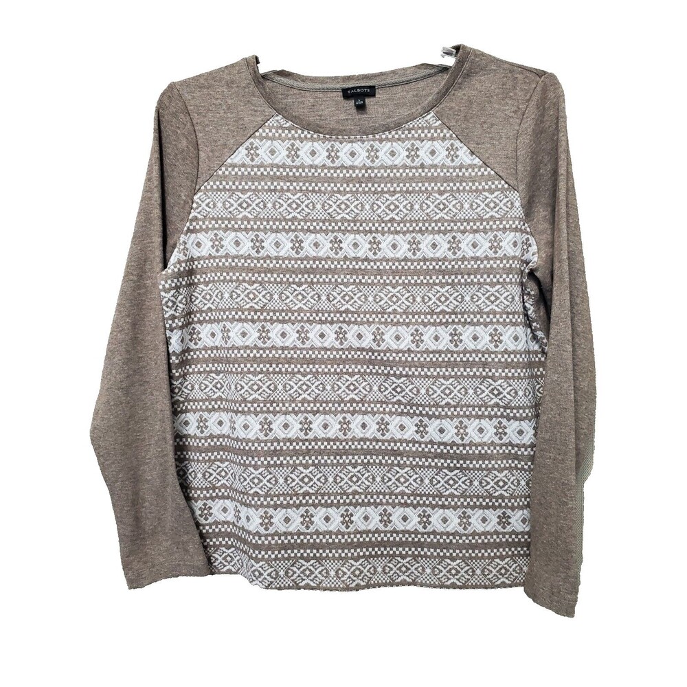 Talbots Brown Fair Isle Long Sleeve Pullover Knit Top Size Large